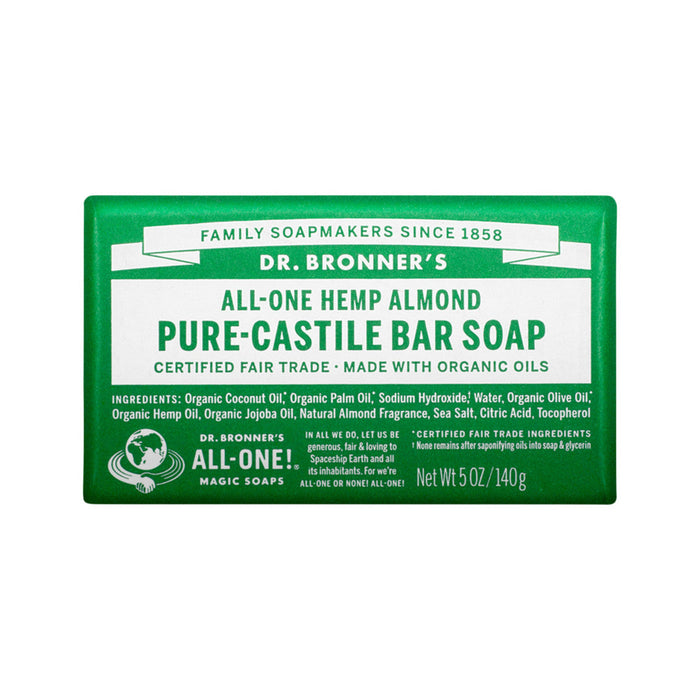 DR BRONNERS Pure Castile Soap Bar Hemp All in One Almond 140g - Welcome Organics