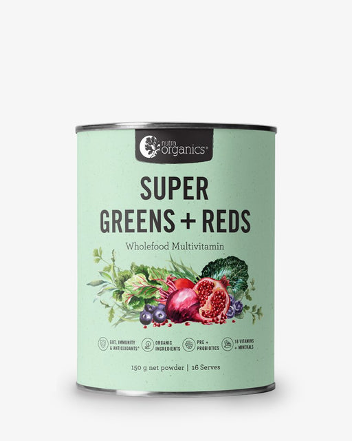 NUTRA ORGANICS Super Greens + Reds (Wholefood Multivitamin) Powder 150g