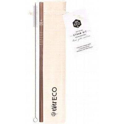 EVER ECO Rose Gold + Cleaning Brush Stainless Steel Straw - Straight 1 - Welcome Organics