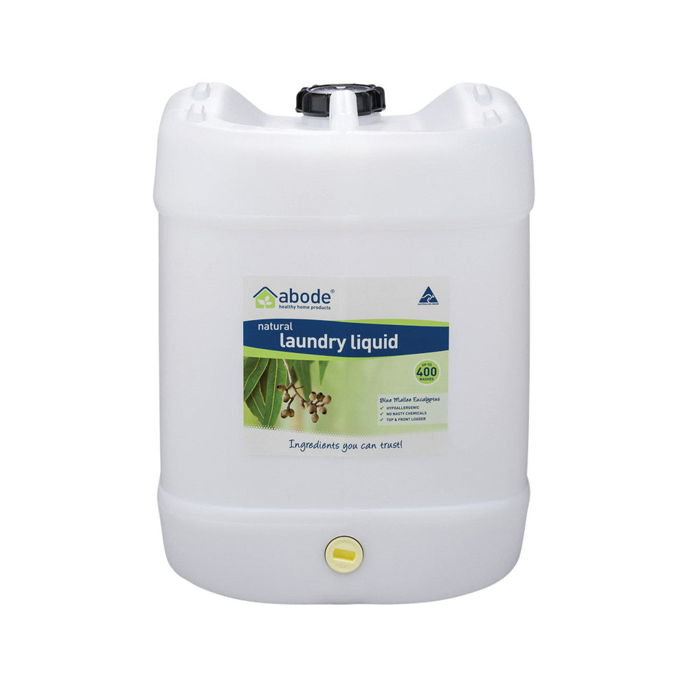 Abode Laundry Liquid Front and Top Loader Blue Mallee Eucalyptus Drum with Tap 15L - Welcome Organics