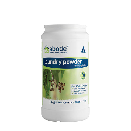 Abode Laundry Powder Front Top Blue Mallee Eucalyptus 1kg - Welcome Organics