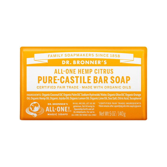DR BRONNERS Pure Castile Soap Bar Hemp All in One Citrus 140g - Welcome Organics