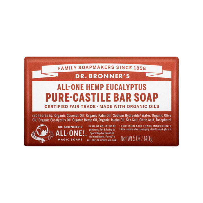 DR BRONNERS Pure Castile Soap Bar Hemp All in One Eucalyptus 140g - Welcome Organics
