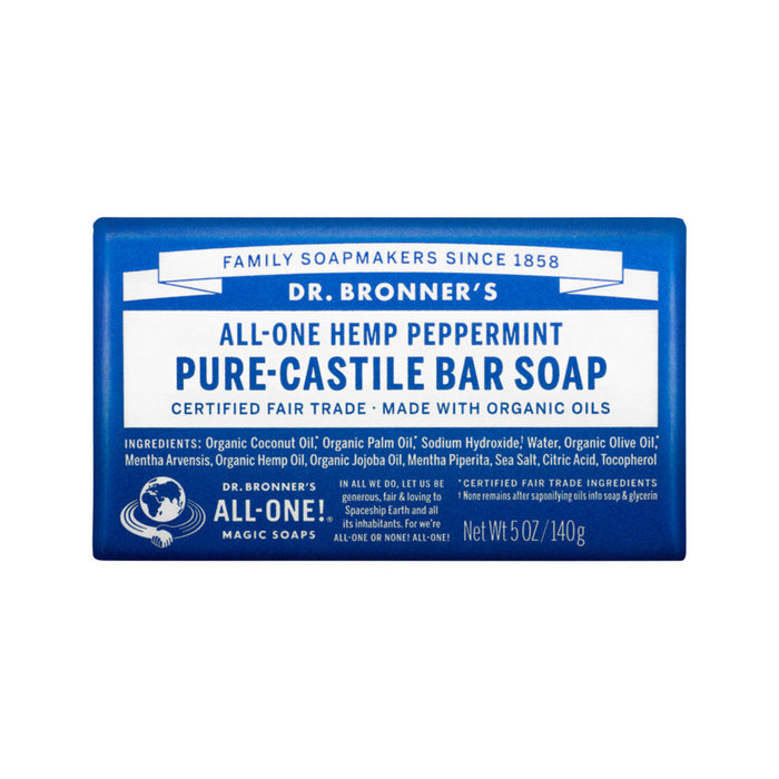 DR BRONNERS Pure Castile Soap Bar Hemp All in One Peppermint 140g - Welcome Organics