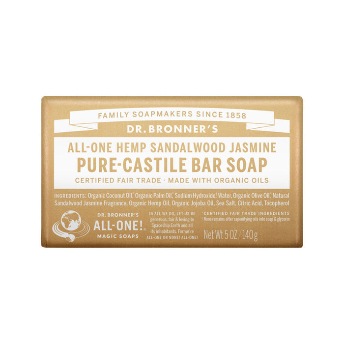DR BRONNERS Pure Castile Soap Bar Hemp All in One Sandalwood Jasmine 140g - Welcome Organics