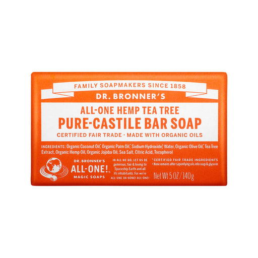 DR BRONNERS Pure Castile Soap Bar Hemp All in One Tea Tree 140g - Welcome Organics
