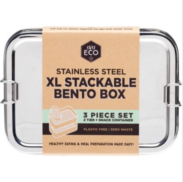 EVER ECO Stainless Steel XL Stackable Bento 2 Tier + Mini Snack Container 1900ml