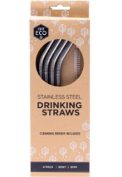 EVER ECO Stainless Steel Drinking Straws Bent (4 Pack) Includes Cleaning Brush