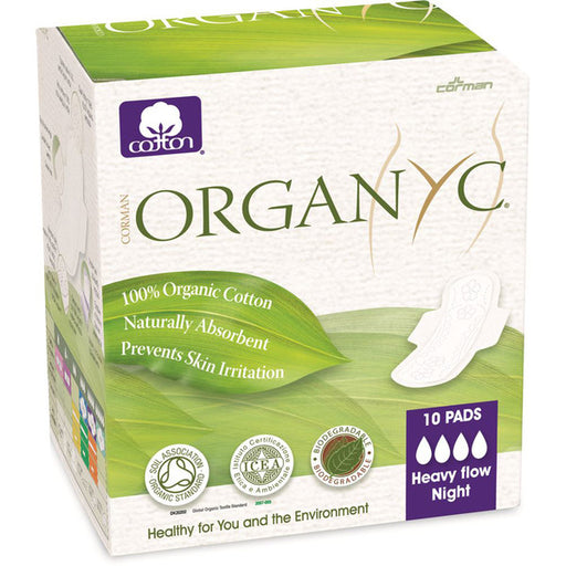 ORGANYC Ultra Thin Pads Heavy Flow Night with Wings x 10 Pack - Welcome Organics